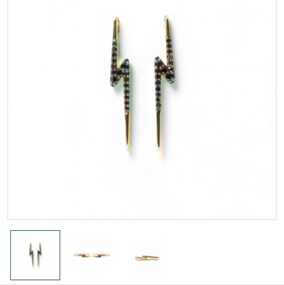 ADINA REYTER Black Pave Diamond Lightning Bolt Earring Yellow Gold